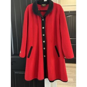 Vintage Vitabella Norway Boiled Wool Long Red Dress Coat Jacket Size Medium